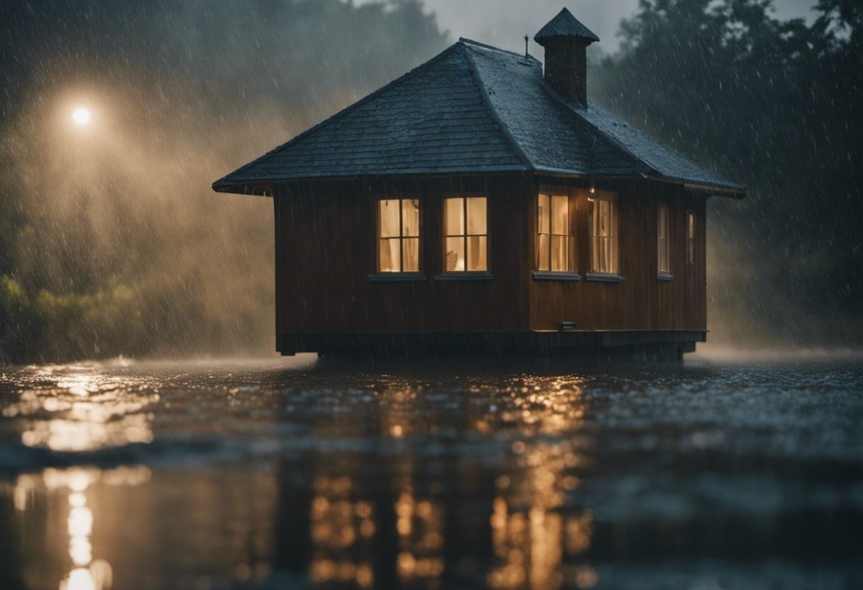 Maison en haute résolution, fortement détaillée, inondée sous la pluie